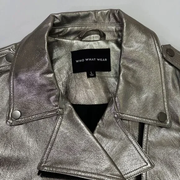 Who What Wear Women's Moto Jacket Size Large Silver Gray - Picture 2 of 4